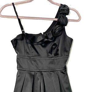 A-Line Mini Dress In Black with Flower Decor Size 3